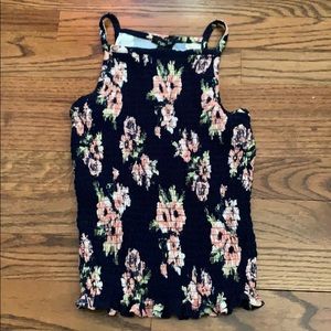 SMOCKED FLORAL HALTER TOP